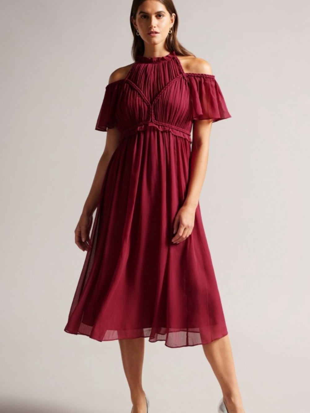 Ted Baker Open Shoulder Flutter Sleeve Dress
